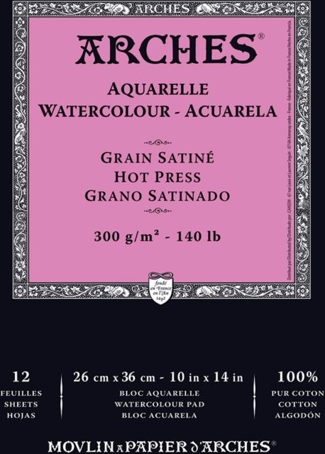 Arches Watercolor Pad Hotpress 10X14 12 Sheets