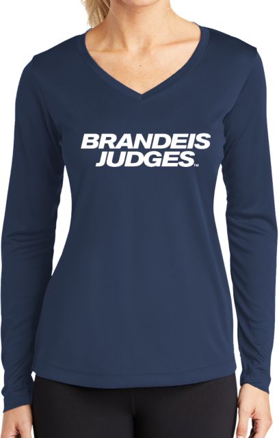 Brandeis Womens Performance Long Sleeve V Neck Shirt Brandeis Judges Wordmark - ONLINE ONLY