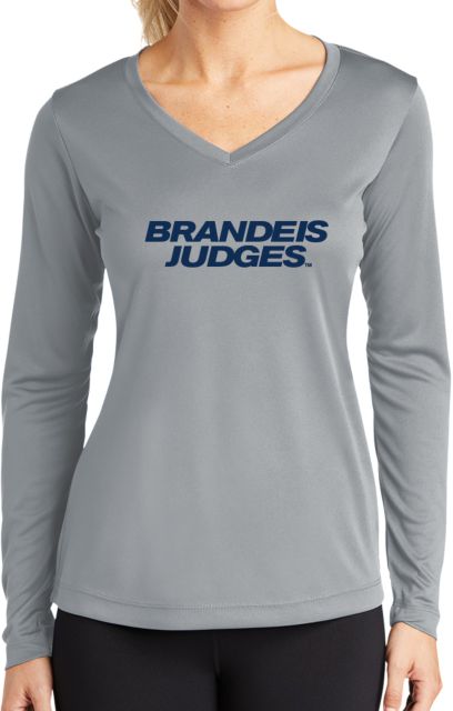 Brandeis Womens Performance Long Sleeve V Neck Shirt Brandeis Judges Wordmark - ONLINE ONLY
